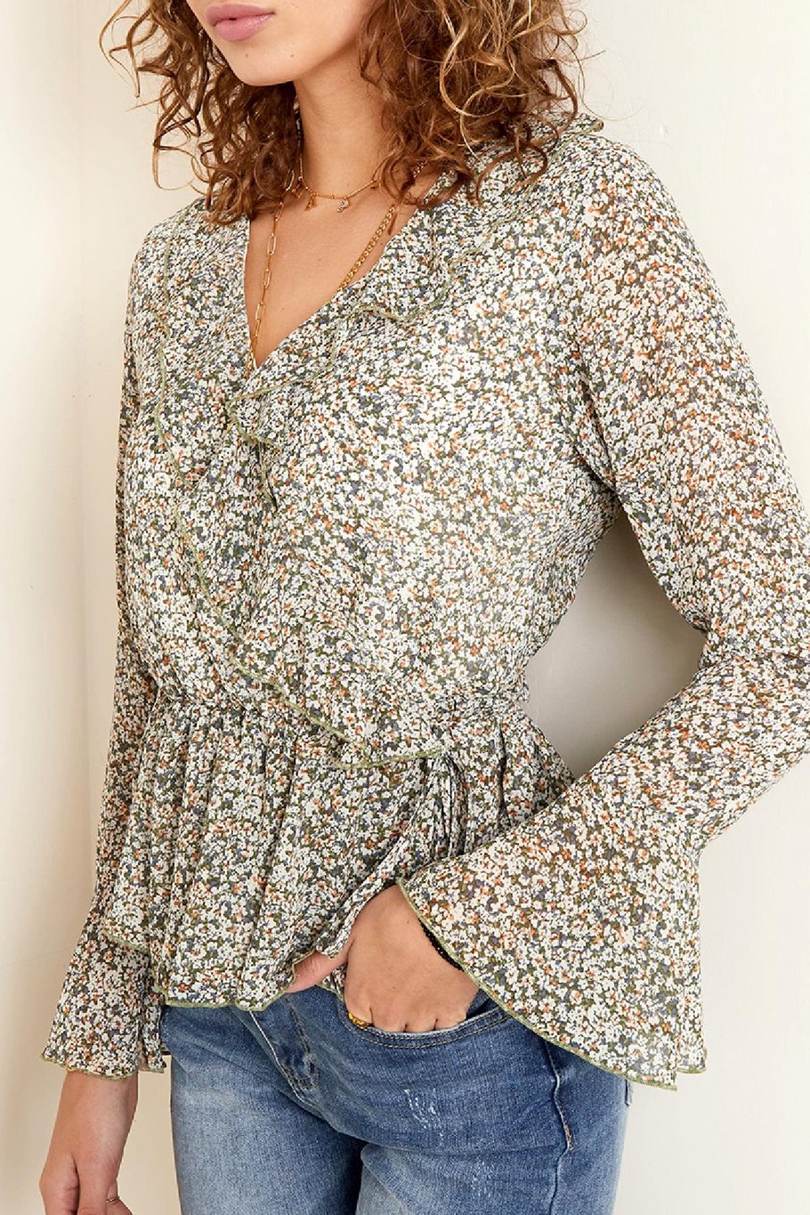 Bluse Rüschen und Rüschen Grün S Bild4